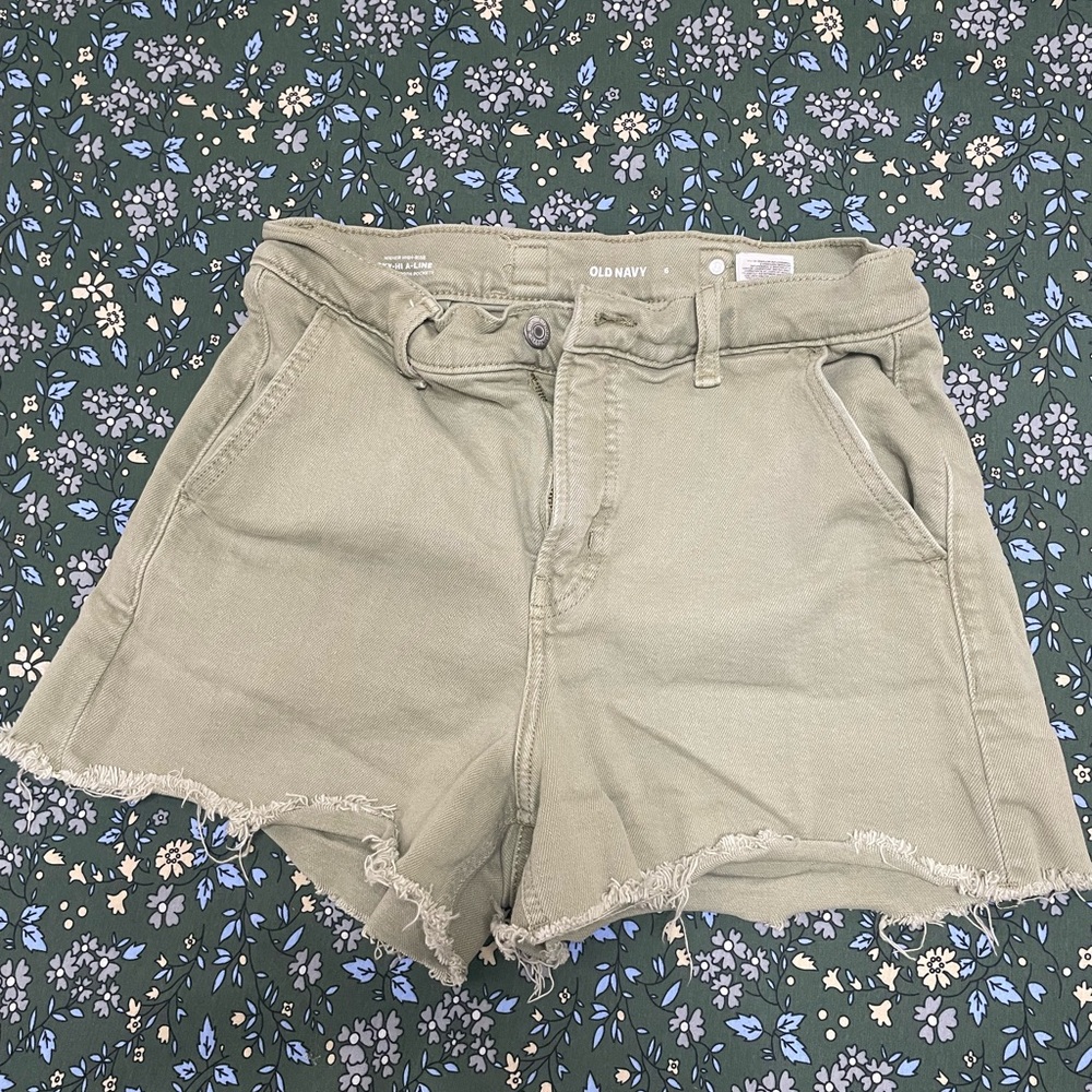 Old Navy Green Jean Shorts with Frayed Hem